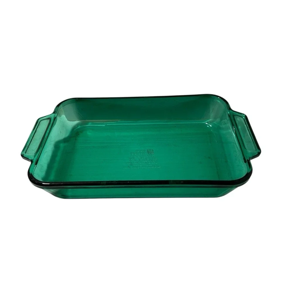 Vintage Anchor Ovenware Emerald Green Rectangle Baking Dish 8x11.5x2- 2 QT Rare
